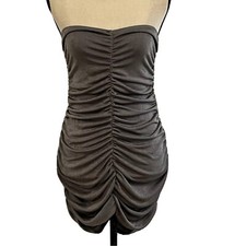 As You Juniors Strapless Mini Dress Gray Fringe Stretch Size 10