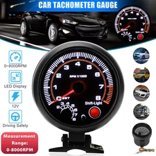 Universal 3.75" Car Tachometer Tacho Gauge Meter LED Shift Light 0-8000 RPM 12V