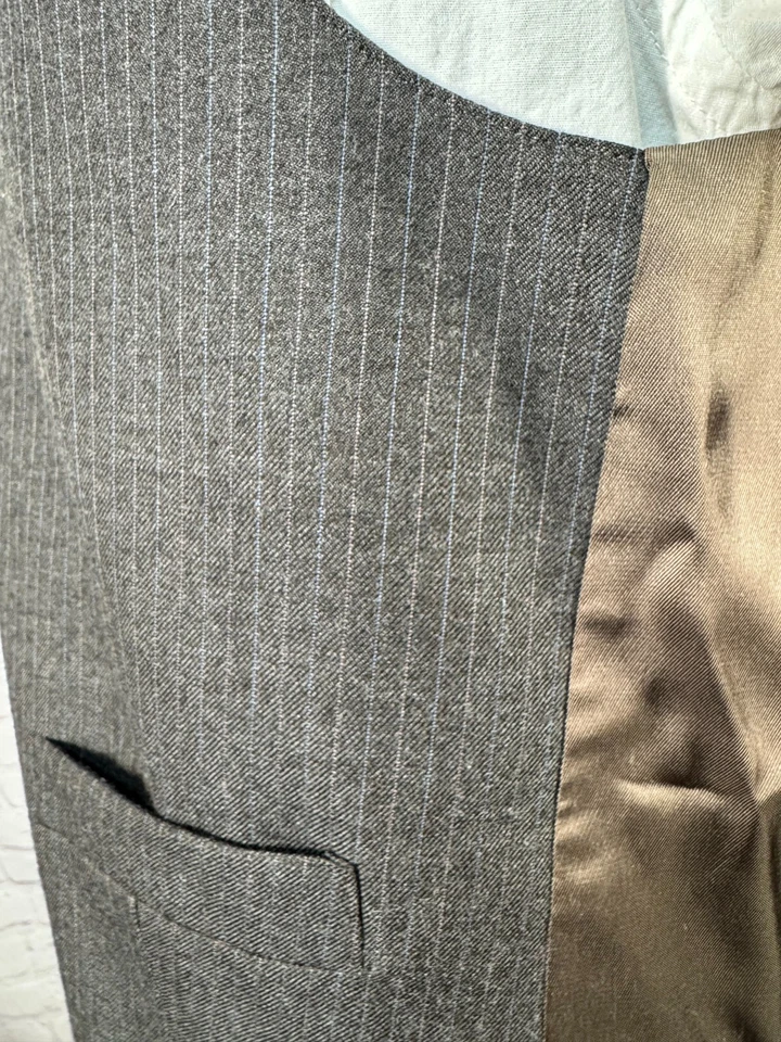 男式棕色条纹经典版型 2 件套组合对 43R 背心 39x30 平前裤 — 第 4/4 张图片