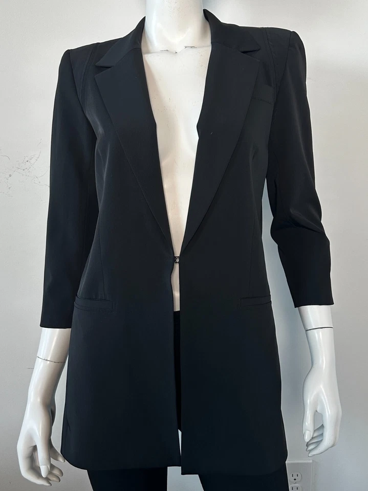 Elizabeth and James Long Boyfriend Blazer Jacket 3/4 Sleeves Black - Image 2 of 4