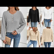 Women's Autumn Tops Long Sleeve Crewneck Loose Fit T Shirts Textured Blouse