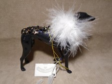 FANCY BLACK GREYHOUND WHIPPET PLASTIC 3.5  X 4.5  ORNAMENT HOLIDAY TIME CB7131 