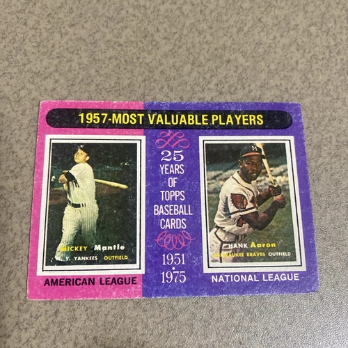 1975 Topps Set-Break #195 1957 MVP's MANTLE/AARON
