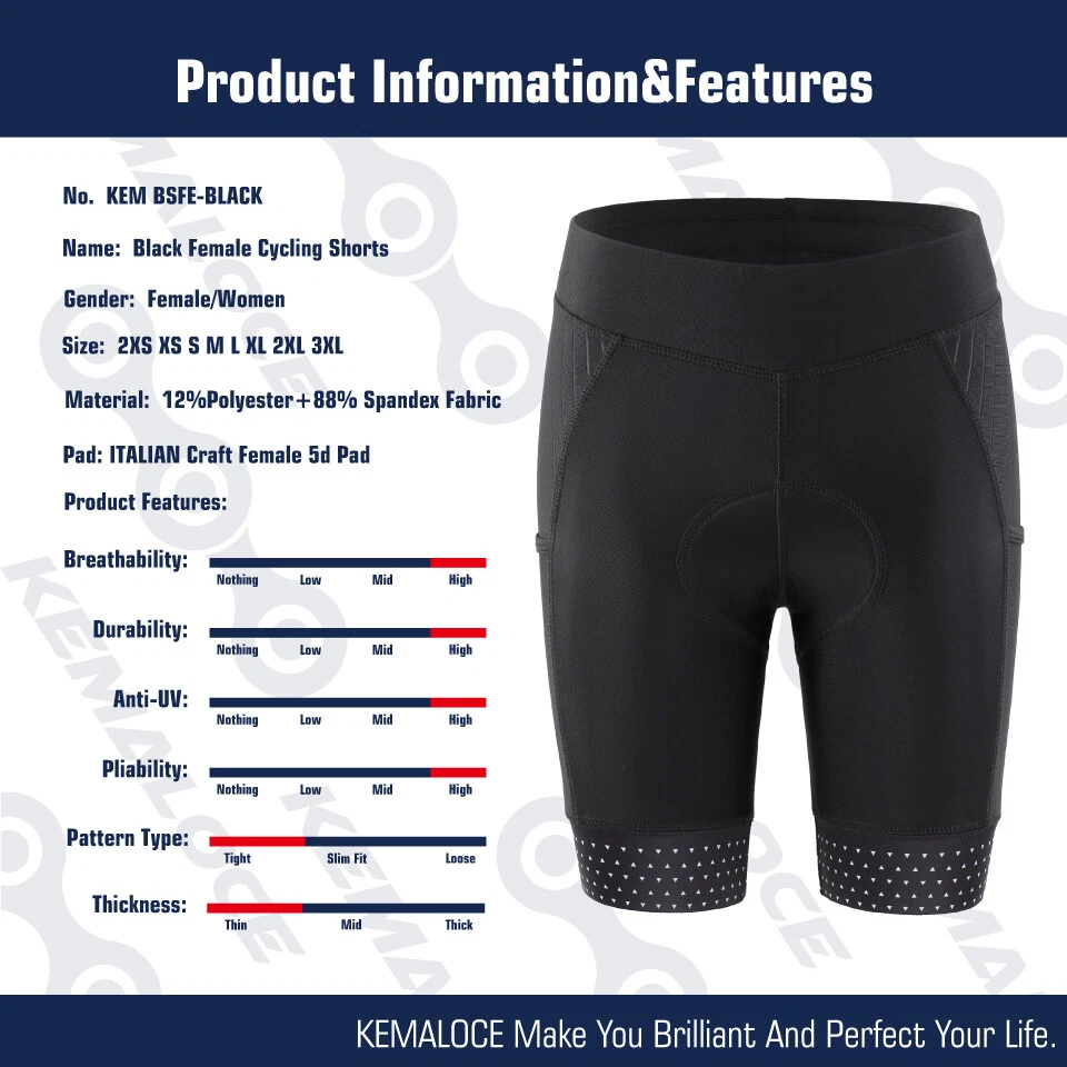 KEMALOCE Cycling Shots Women Pink&Black&Grey Padded S/M/L/XL Bicycle Bike Shorts - Image 3 of 4