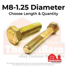 M8-1.25 Class 10.9 Hex Cap Screws Zinc Yellow (Choose Length & Qty)