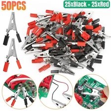 50Pcs Metal Alligator Clips Electrical Test Clamps Tool with Red & Black Handle