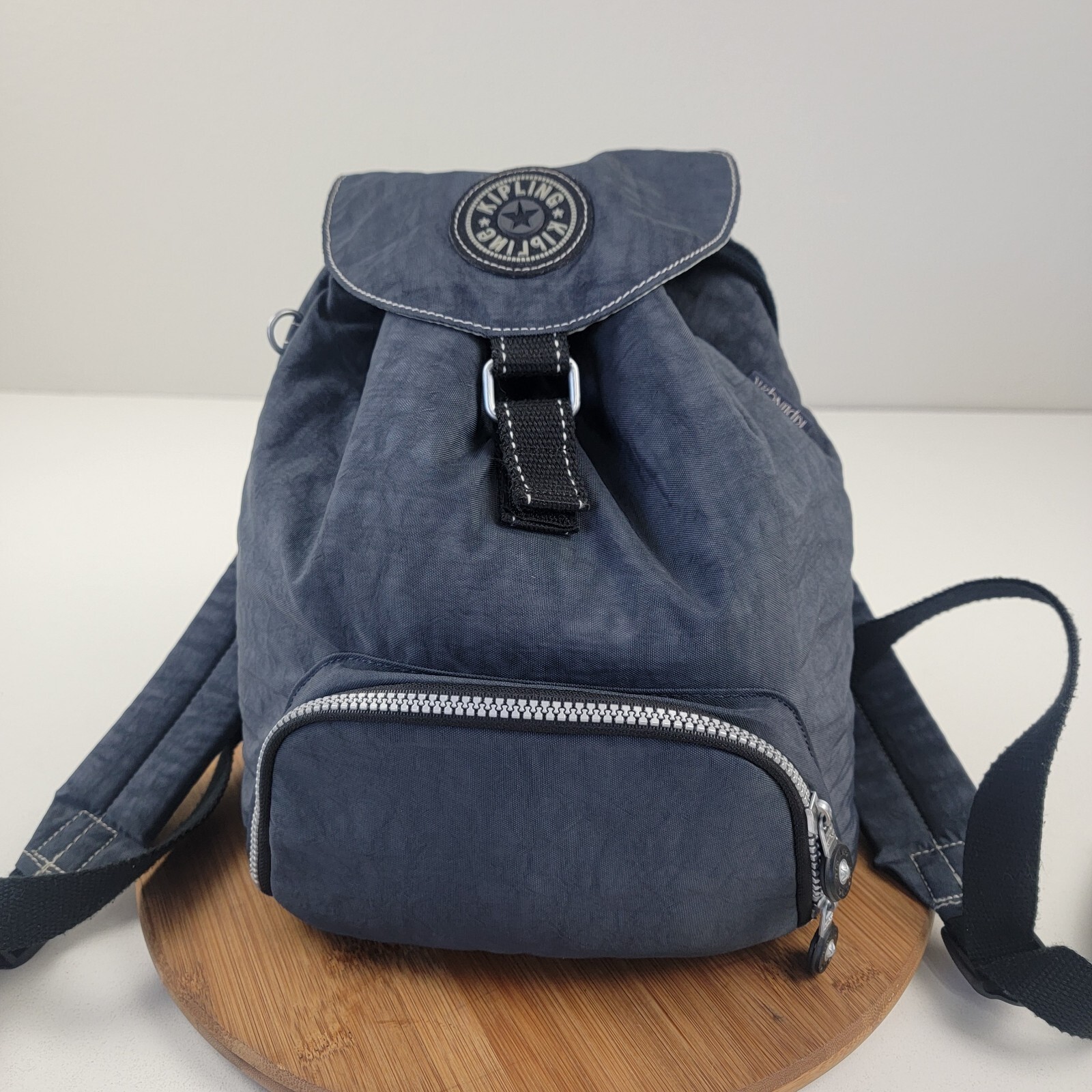 Kipling Drawstring Top Flap Backpack Blue Navy Li… - image 1