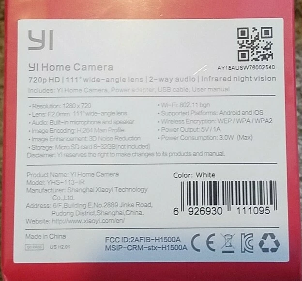 CÁMARA DE SEGURIDAD PARA EL HOGAR SELLADA YI XIAOMI YHS 113 IR HD 720P BLANCA Foto 3 de 3