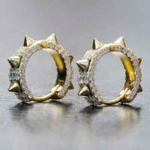 Authentic Yellow Gold Plated Iced Small Cz Sterling Silver Huggie Hoop Earrings For Men