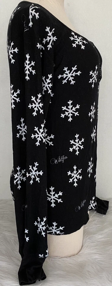 Camisa Top Wildfox Copo de Nieve Negra Vacaciones Para Mujer Talla M Manga Larga Foto 4 de 4