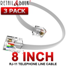  3 Pack 8 Inch Short Telephone Cable RJ11 6P4C 8in Phone Line Cord, White