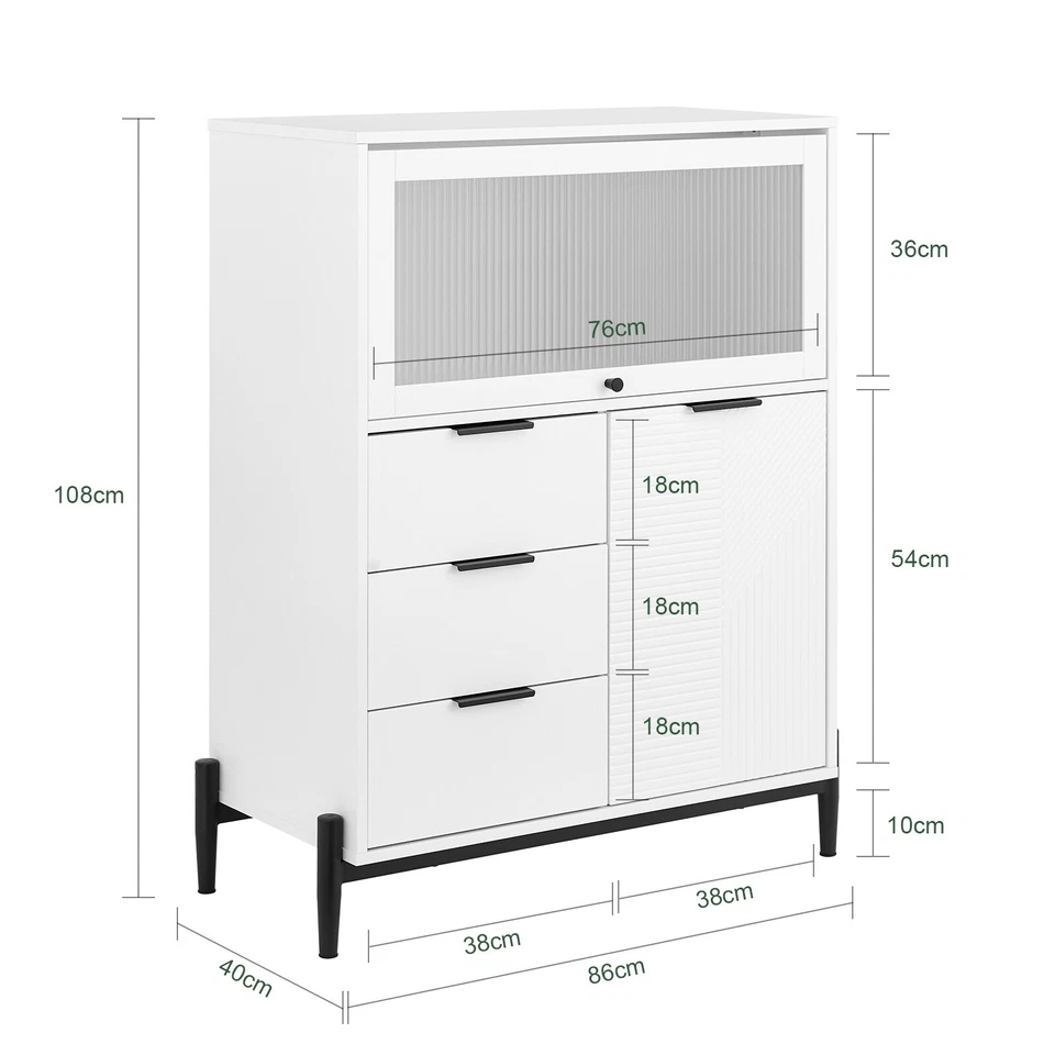 SoBuy Sideboard Küchenschrank Flurschrank Buffet Küchekommode Weiß FSB94-W - Bild 3 von 4