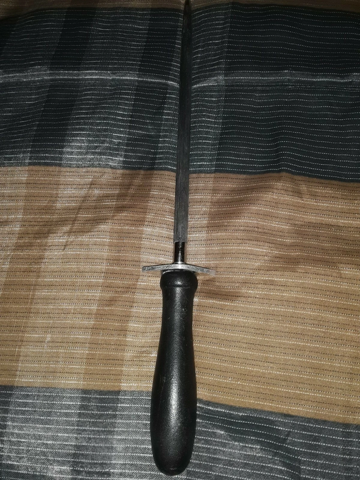Japan Knife Sharpening Steel Honing Rod Metal Hand Guard Black Plastic Handle 9"
