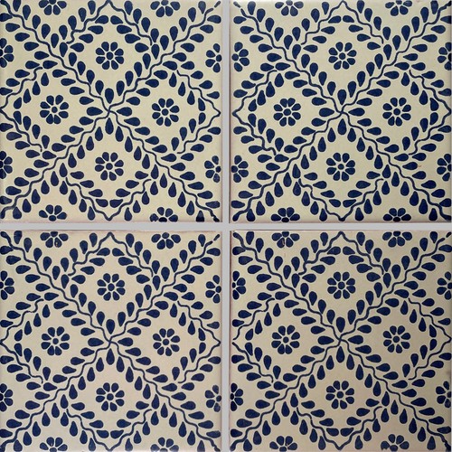 Azulejo de arcilla mexicana azul malla 4,2x4,2 9 piezas hecho a mano Talavera salpicadero mosaico - Imagen 2 de 3