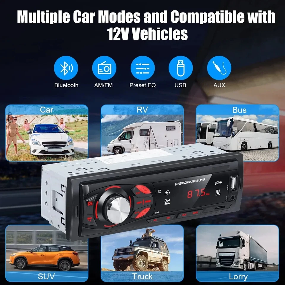 Autoradio MP3 FM Car Radio Bluetooth Voiture Stéréo Lecteur TF USB Aux-In - 1DIN - Photo 4/4