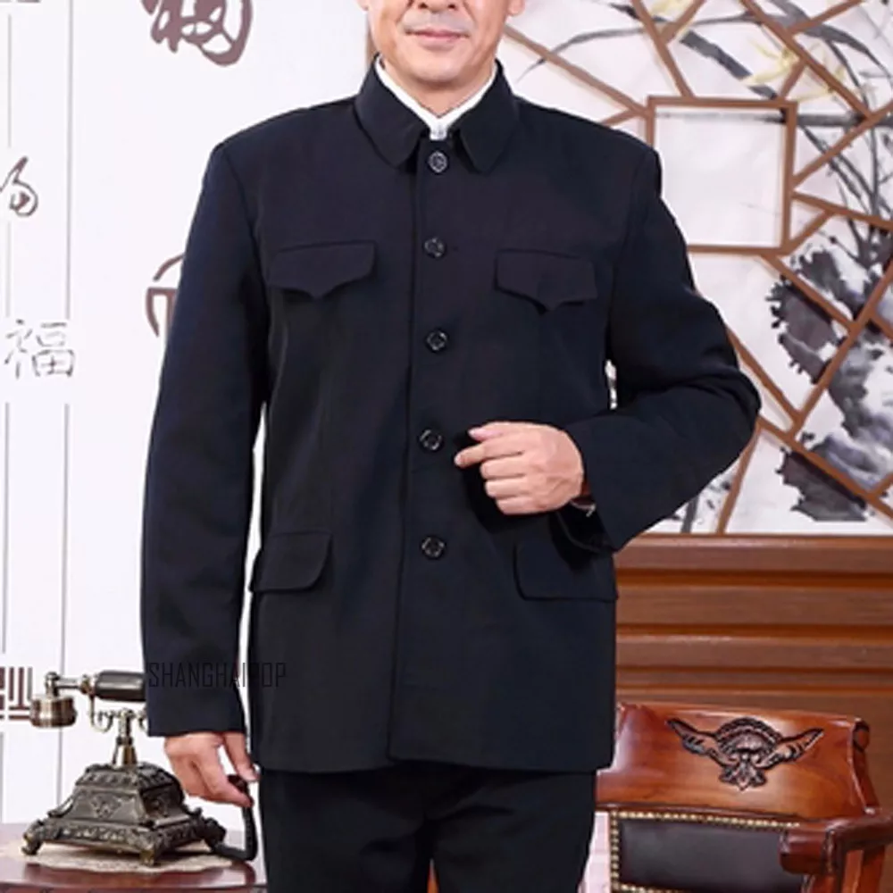 Men Single Breasted Mao Jacket Traditional Chinese Tunic Blazer Coat  Zhongshan | eBay