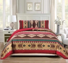 Western Southwestern Native American Tribal Navajo Design Oversize Quilted Be...