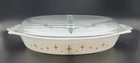 Vintage Pyrex 1 1/2 quart split dish with lid gold constellation starburst