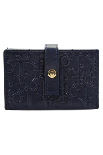 Portefeuille accordéon femme Christian Dior cuir bleu marine gaufré
