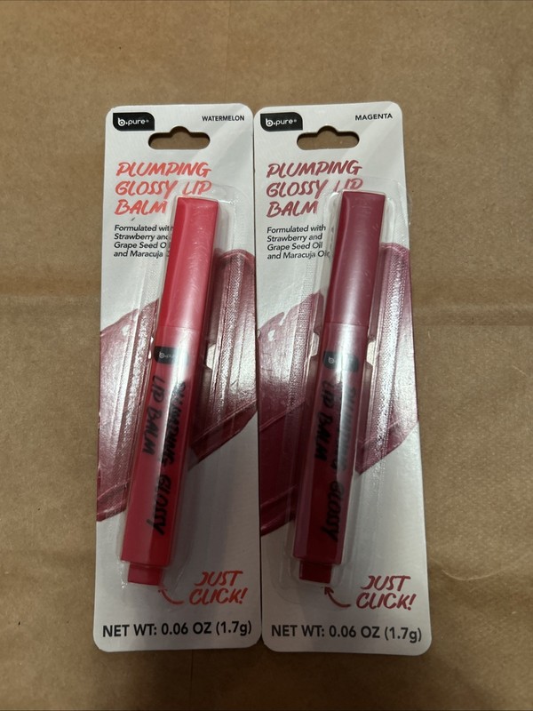 2- b.pure Plumping Glossy Lip Balm - 1 Each- watermelon & magenta 0.06 oz