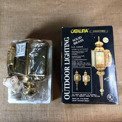 Vintage Catalina Solid Brass Wired Outdoor Lamp  - Beveled Glass - New Open Box