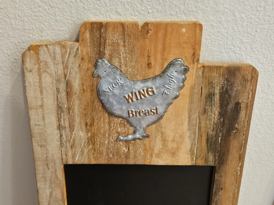 RARE RUSTIC FARMHOUSE CHICKEN ROOSTER KITCHEN OFFICE WOOD MEMO NOTE CHALKBOARD - Image 3 of 4