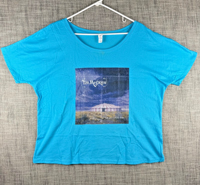 Size L - Tim McGraw Set This Circus Down Graphic Cropped Scoop Neck T-Shirt Blue