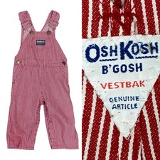 Vtg Osh Kosh B'Gosh 24 Mo Vestbak Overalls Red Hickory Stripe Railroad USA Made