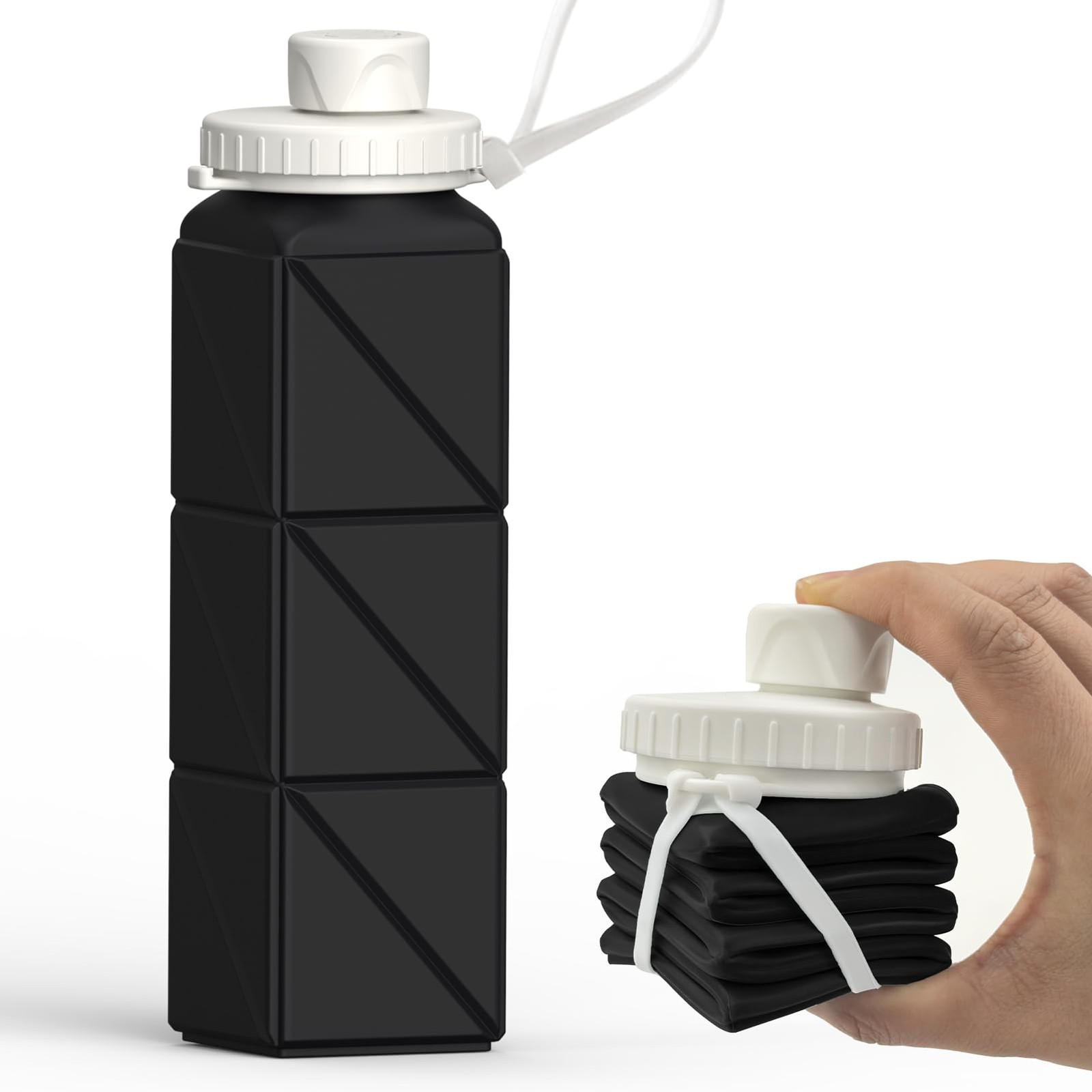 20.6oz, Silicone Foldable Portable Travel Water(black)
