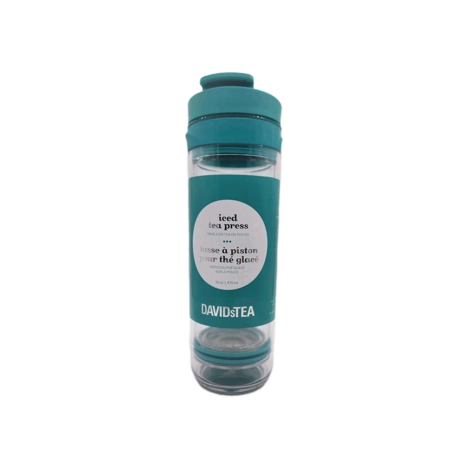 DAVIDsTEA Teal Iced Tea Press Travel Mug 16 oz BPA-FREE