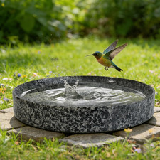 Baño para pájaros de piedra, cuenco de baño para pájaros pesado de 10 pulgadas solo para exteriores, mesa, suelo