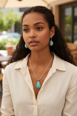 Stauer Sedona Turquoise Pendant Necklace and Earrings Set NIB $750 MSRP