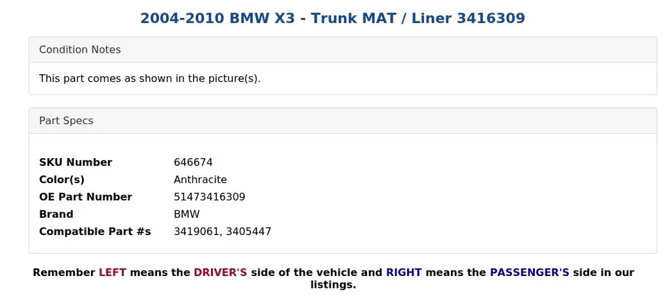 BMW X3 2004-2010 - alfombrilla de maletero / revestimiento 3416309 Foto 3 de 4