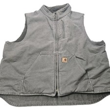 Carhartt V33 GVL Vest Full Zip Gray Duck Canvas Sherpa Fleece Lined Mens 2XL RF