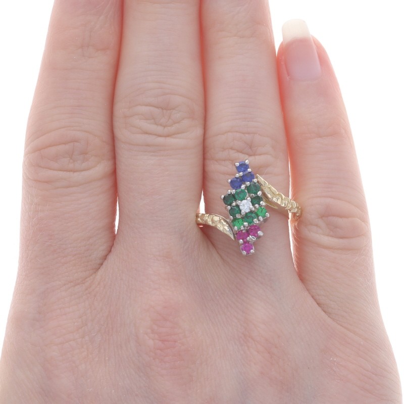 Yellow Gold Simulated Emerald Lab-Created Sapphir… - image 2