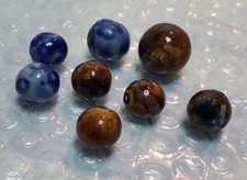 Collection of 8 antique Bennington Salt Glazed Marbles Very Unique .63"  .75"
