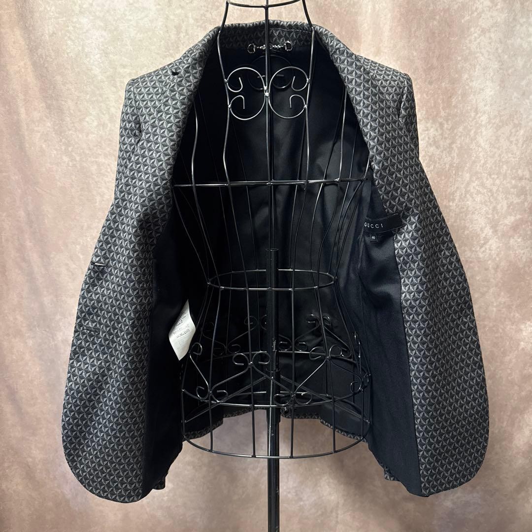 Gucci Gray Geometric Pattern Tailored Jacket 40 u… - image 8