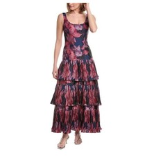 Hutch Luna Tiered Floral Maxi Dress Navy Pleated Ruffle Skirt NWT