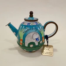 Charlotte di Vita Copper Hand Painted Enamelled Elephant Mini Teapot New Baby