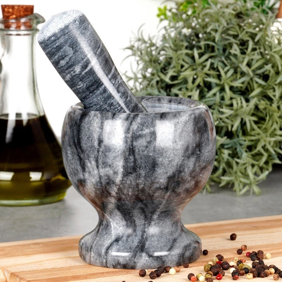 Mortier en Granit 11cm avec Pilon Pierre Cuisine Épices Noix Lourd Robuste - Photo 2/4