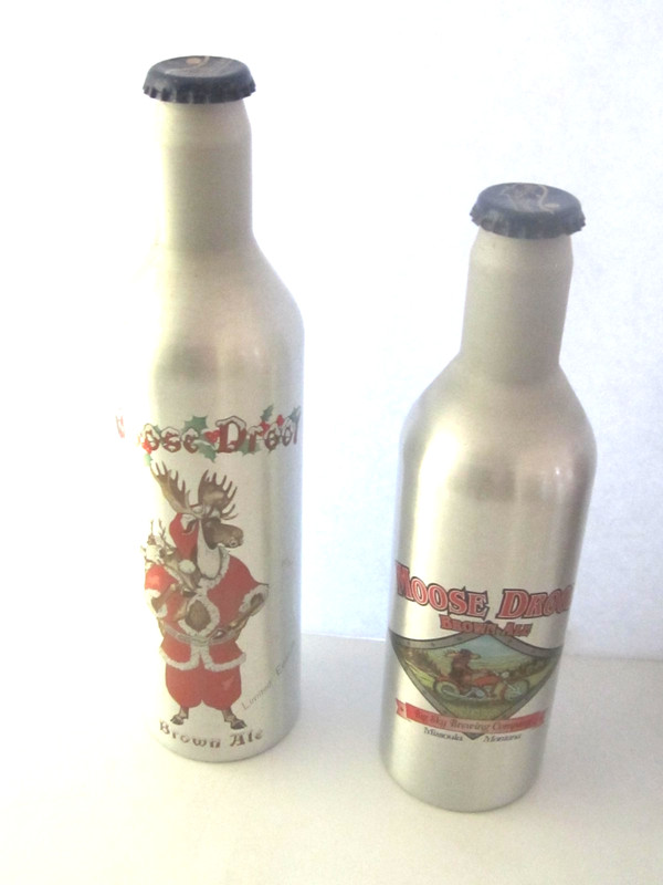 2 Montana Big Sky Brewing ALUMINUM BOTTLES-ChrisMoose Santa & Moose on Motorbike