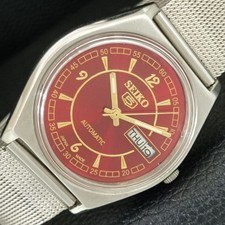 VINTAGE SEIKO 5 AUTOMATIC 6309A JAPAN MENS RED COLOR DIAL WATCH a709545-1
