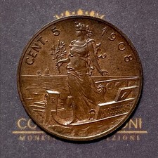 5 CENTS - ITALY ON THE PRORA - 1908 - RARE - qFDC