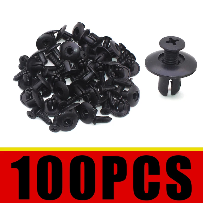 100Pcs 8Mm Plastic Rivets Fasteners Screw Car Bumper Fender Black Rivet Car