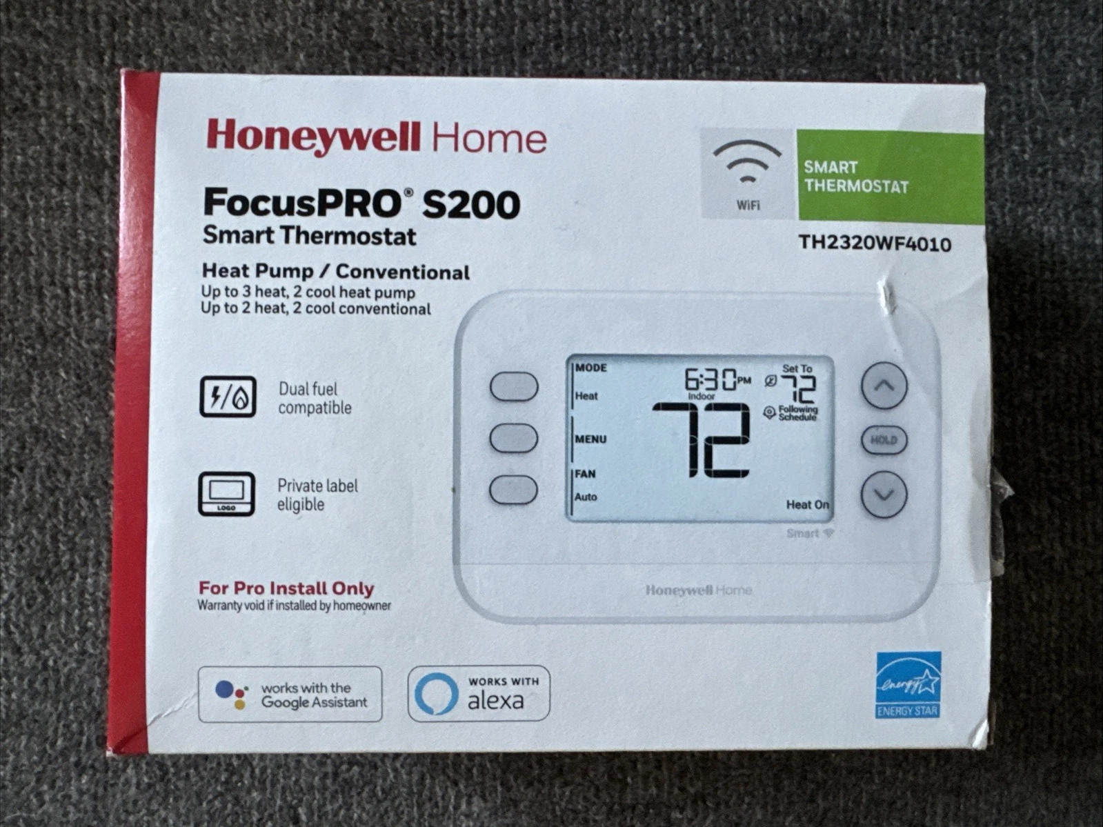 Honeywell Home TH2320WF4010 FocusPRO S200 3h/2c Smart WiFi Thermostat