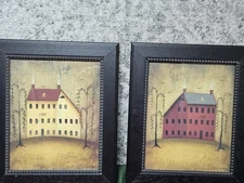 Lot Of 2 John Sliney 1789 White Saltbox Framed Art, 1788, 12x11"
