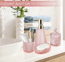 Pink Glass Bathroom Accessories ,Set 5 Pcs,Pink Bathroom set,Soap pink