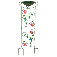 G128 35 In Height Iron Hummingbirds Bird Bath Bird Feeder with Trellis and Bowl