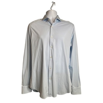 GREYSON Mens Light Blue Pinstriped Performance Button Up Dress Shirt Size M