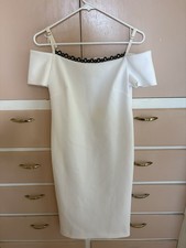 Calvin Klein 6 Off Shoulder Sheath Dress White Black Trim Short Sleeve